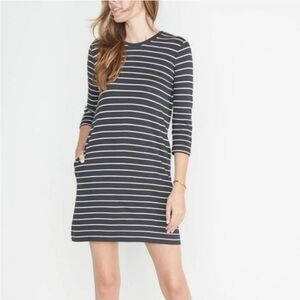 Marine Layer Charcoal Grey and White Striped Long Sleeve Dress